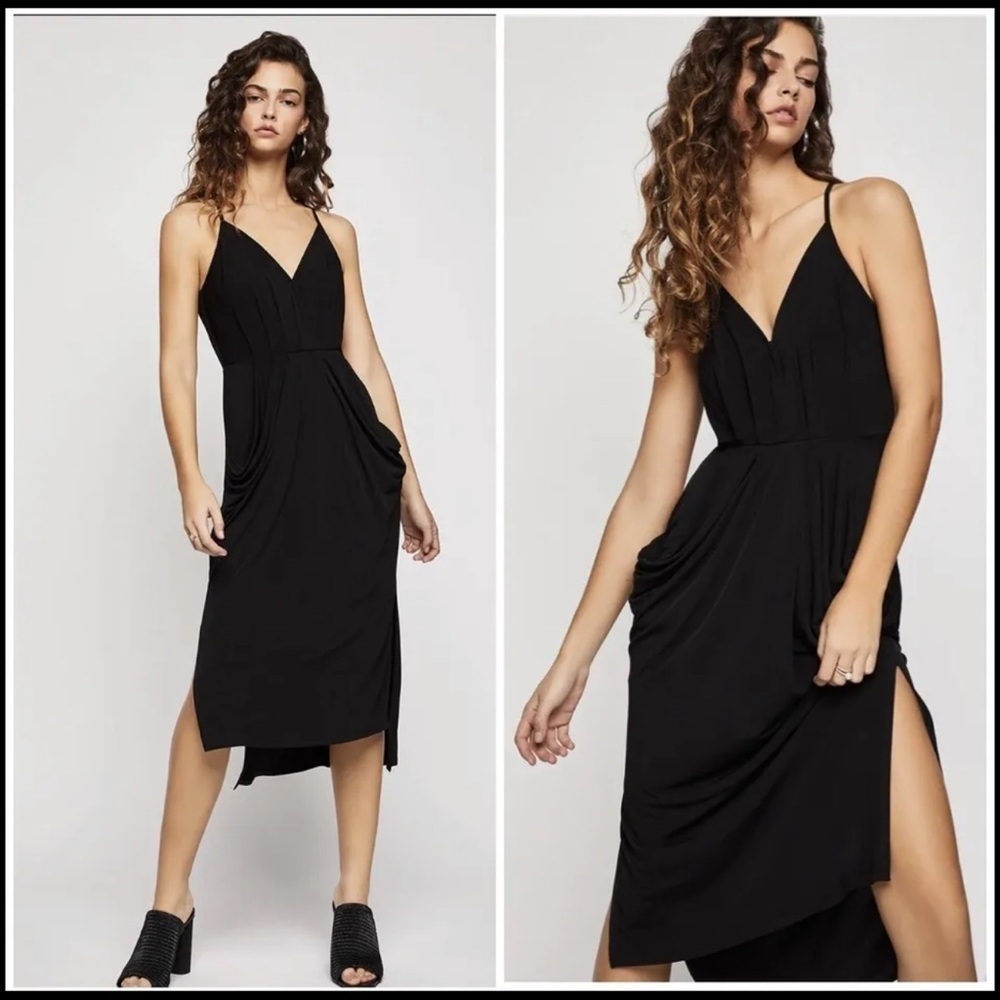 BCBG Velvet Faux-Wrap Side Slit Midi Dress Size S 🟨
